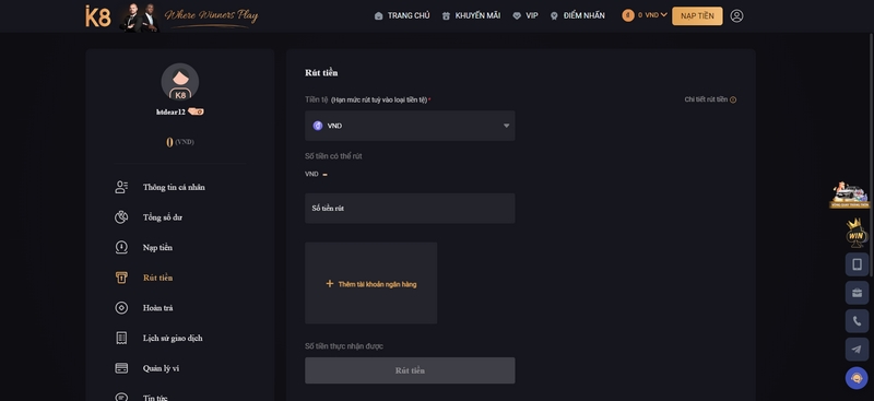 Thực hiện nạp tiền K8 đơn giản, dễ dàng trong tầm tay 3 Hướng Dẫn Chi Tiết Các Bước Để Người Chơi Rút Tiền Từ K8